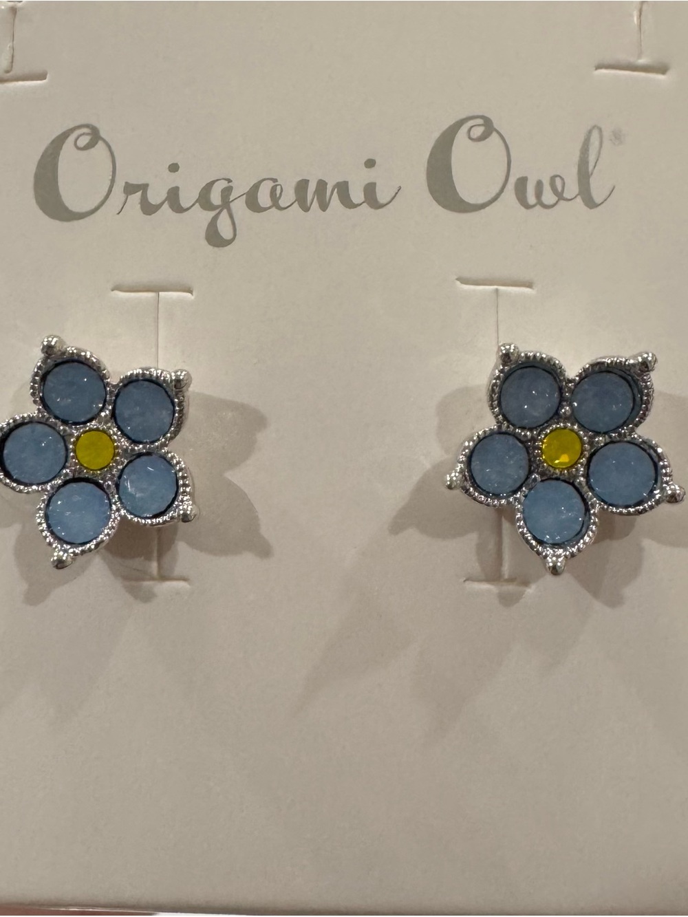 Origami Owl Light Blue Flower Stud Earrings with Yellow Center